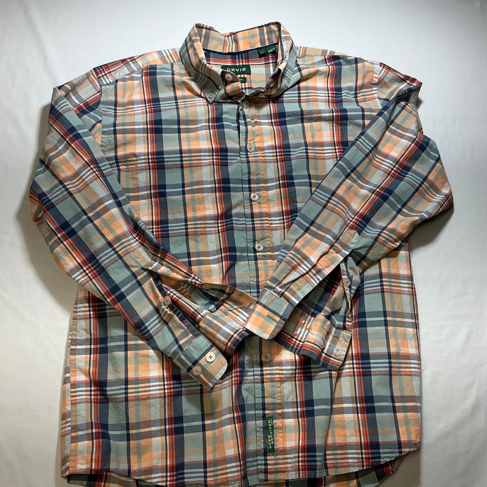 Orvis Active Fit‎ Plaid Button Down Long Sleeve Shirt Heritage Wash Mens L